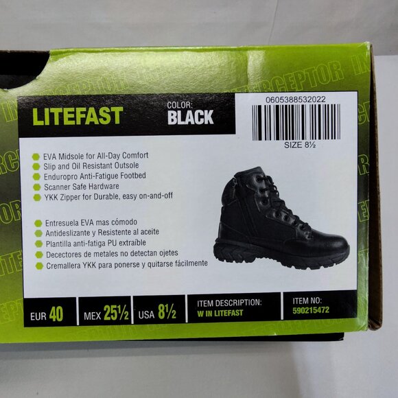 Interceptor Litefast Tactical Boots Women's Size 8.5 Zippered 6" Shaft Soft Toe - Picture 8 of 10